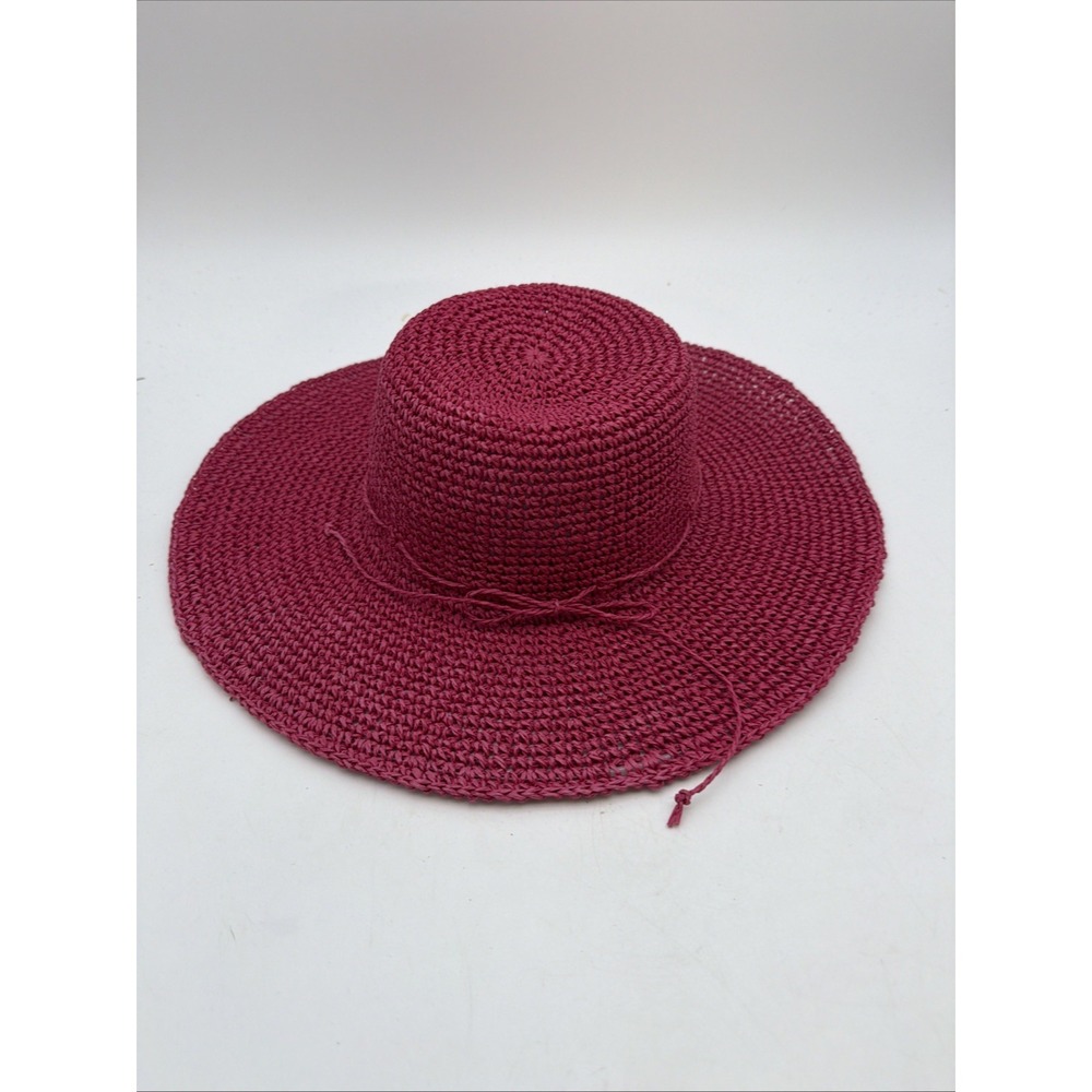 Cappelli dark pink crocheted straw sun hat with a wide brim